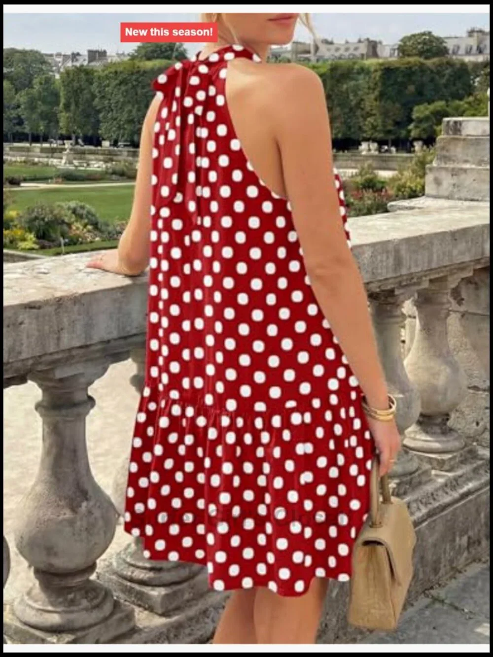 Halter Neck Polka Dot Mini Dress A-Line Flowy Sundress Summer Vacation Outfit